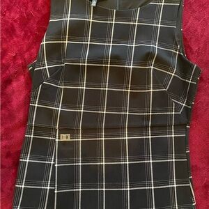 Black and White Plaid Sleeveless Long Vest
